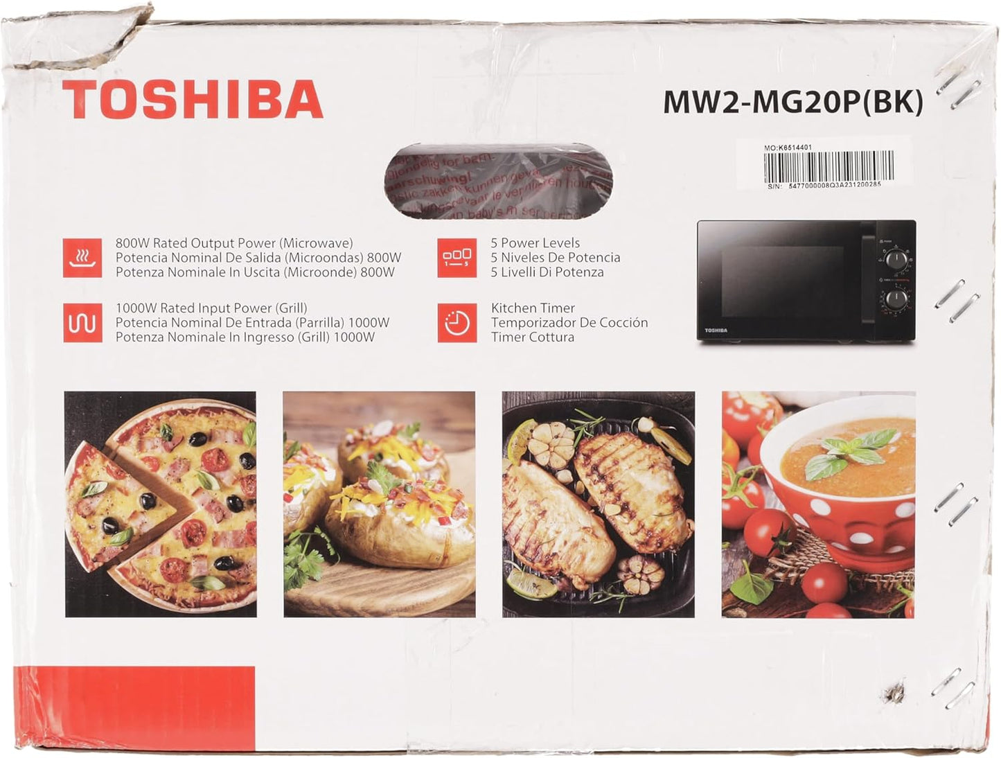 MW2-MG20P(BK) 3-En-1 Four Micro-Ondes Grill Combiné, 20 L, 5 Niveaux De Puissance Réglables, Minuteur, 800 W, Grill 1000 W, Noir