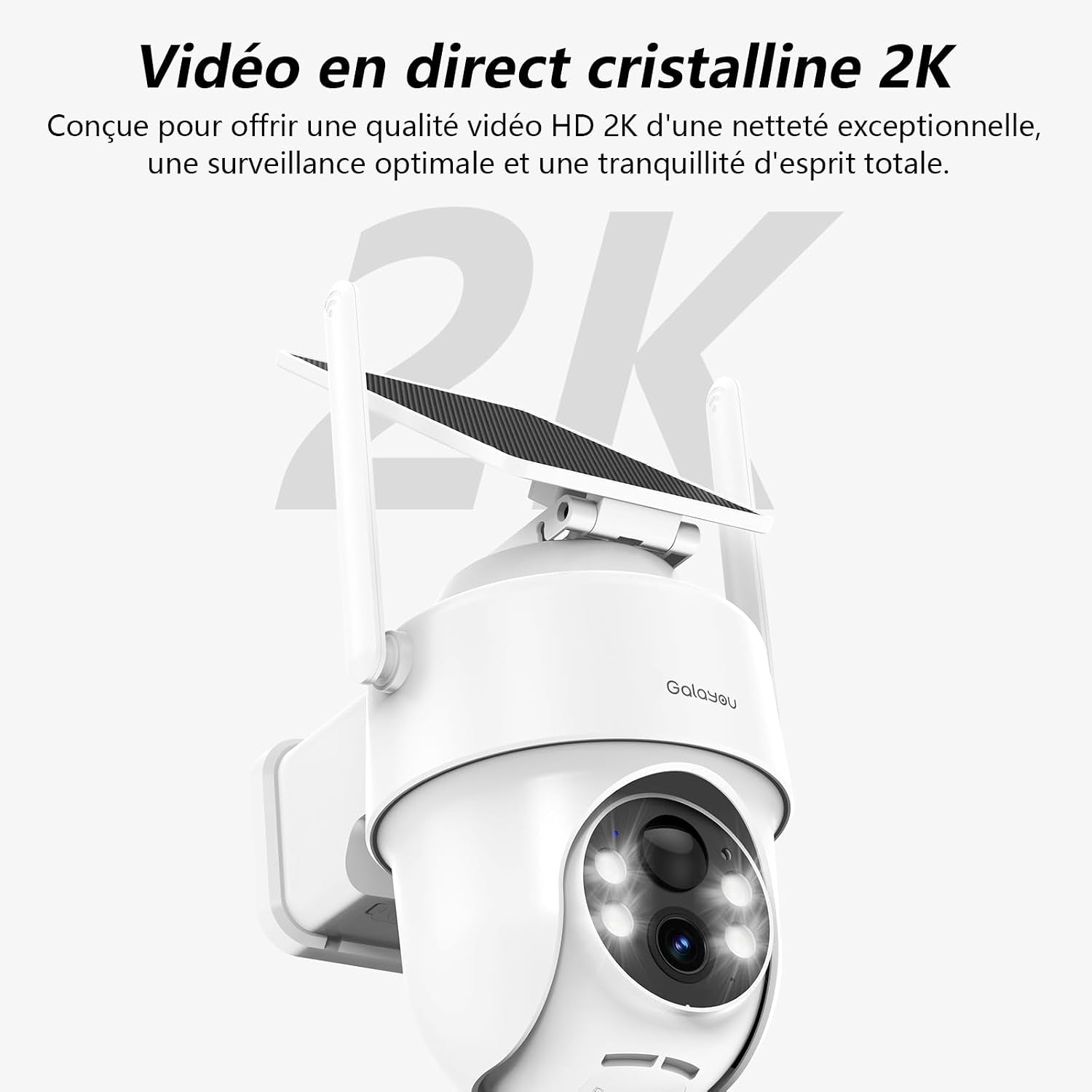 2K 3MP Camera Surveillance Wifi Exterieure Sans Fil 2,4 Ghz, R1-2P | Camera Exterieur Sans Fil Solaire, Alerte Instantanée PIR, Suivi Intelligent, Vision Nocturne, Audio Bidirectionnel, Alexa