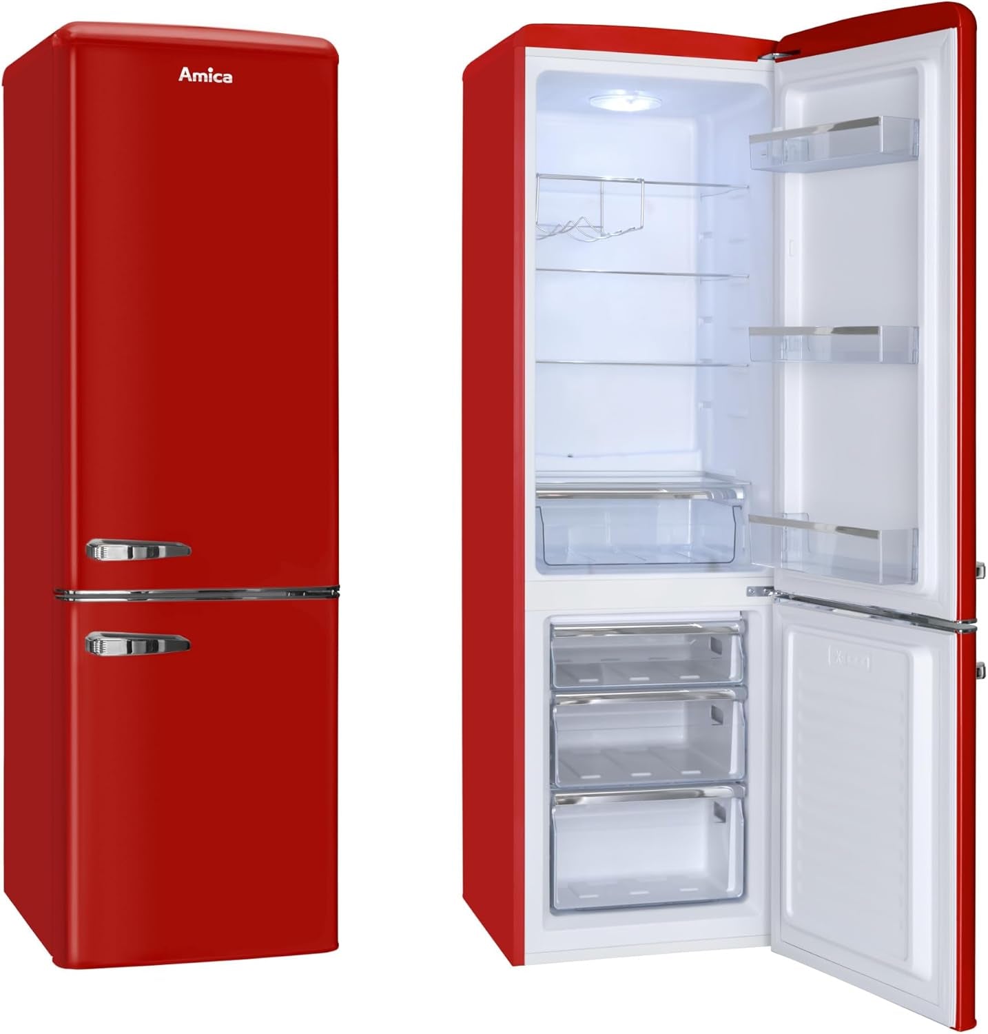 Amica KGCR 387100 R Réfrigérateur-Congélateur Autoportante 244 L Rouge