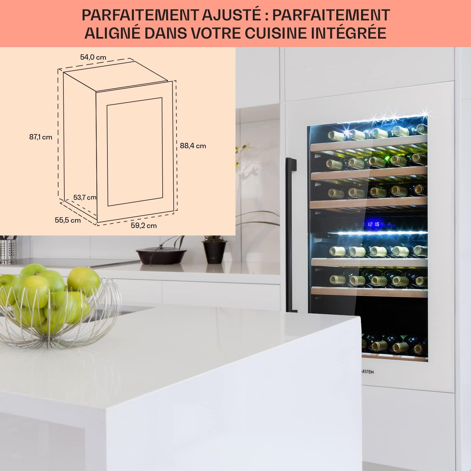 Cave a Vin Encastrable, Caves À Vin De 132L Avec Une Porte En Verre, Cave a Vins À Double Zone, Bar Intérieur/Extérieur, Frigo a De Vieillissement, À 41 Bouteilles