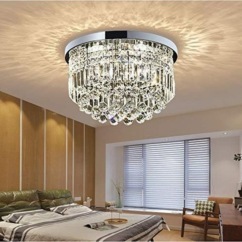 Lustre De Gouttes De Pluie En Cristal Clair Moderne Éclairage Encastré Montage LED Plafonnier Pour La Salle À Manger Salle De Bains Chambre Salon E14 Ampoules Requis