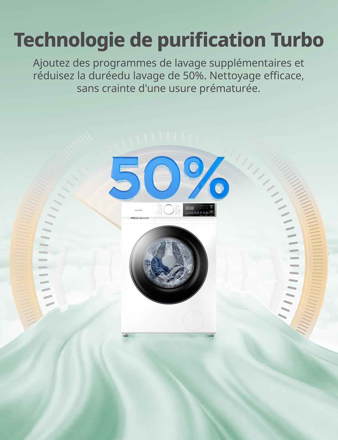 ' Machine a Laver 10KG Classe A-30% 1400RPM Smart Wash CF10EWP07W | App Commande Intelligente, Healthguard, Steam Wash, Laine, Poils D'Animaux, Turbo, Rapide 15'/45', Lavage De Nuit, Parfum+