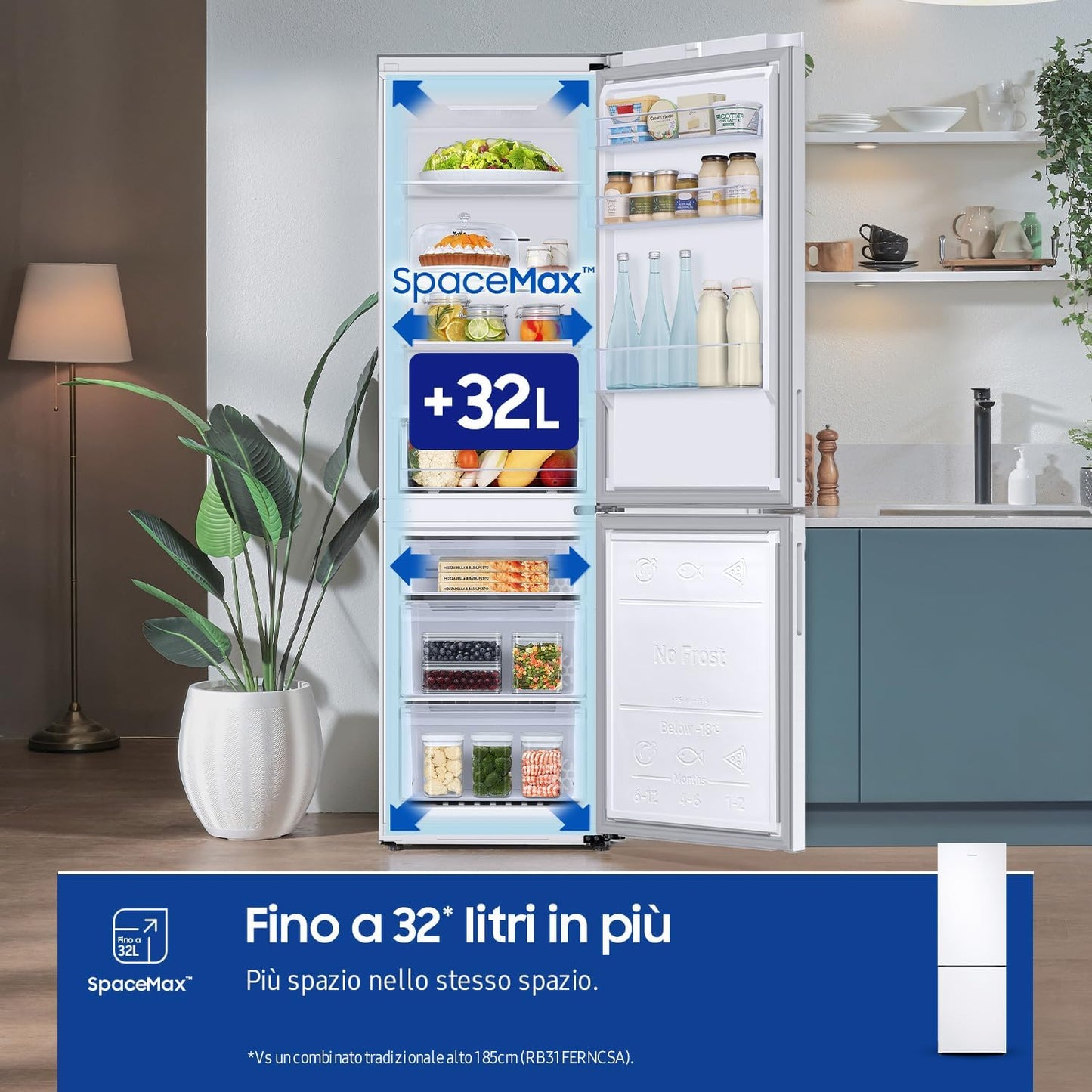 Réfrigérateur Congélateur -  - RB33B610EWW - 344L - 185Cm - E - No Frost - Poignées Int Côté - Blanc