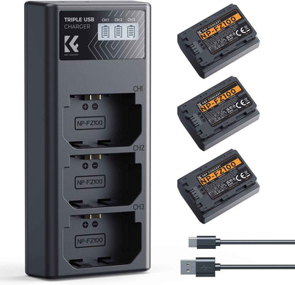 NP-FZ100 Batterie Et Chargeur À Trois Slot 3X 2280Mah Batterie | Batterie Pour Sony A6700, A7Iii, ZV-E1, A7Iv, A7C, FX3, FX30, A9, A6600, Zv-E10Ii, Alpha 9, A9S, A7R III, A7R IV, A7RV