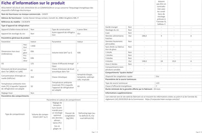 CSC818FX Réfrigérateur Combiné - Pose Libre, 436L (Réfrigérateur 288L + Congélateur 148L), 4 Portes, No Frost, Gris, Classe F