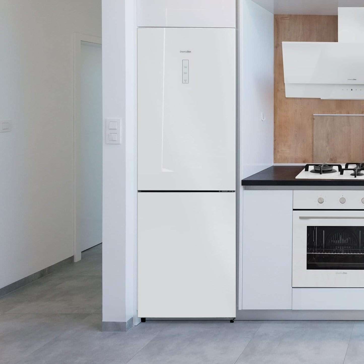 UNIVERSALBLUE Réfrigérateur Combi 185 Cm En Verre Blanc Système No Frost | Réfrigérateur Design Avec Congélateur Silencieux | Capacité Totale 320 L | Montée Au Sol Incluse