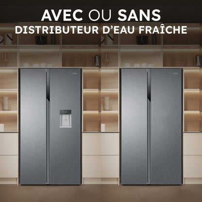 Haier - Réfrigérateur Américain - 2 Portes - Classe Énergétique E - Technologie Total No Frost Multi Air Flow - Inox - 337L + 191L (Congélateur) - 177,5 X 90,8 X 64,7 Cm - Modèle HSR3918ENPG