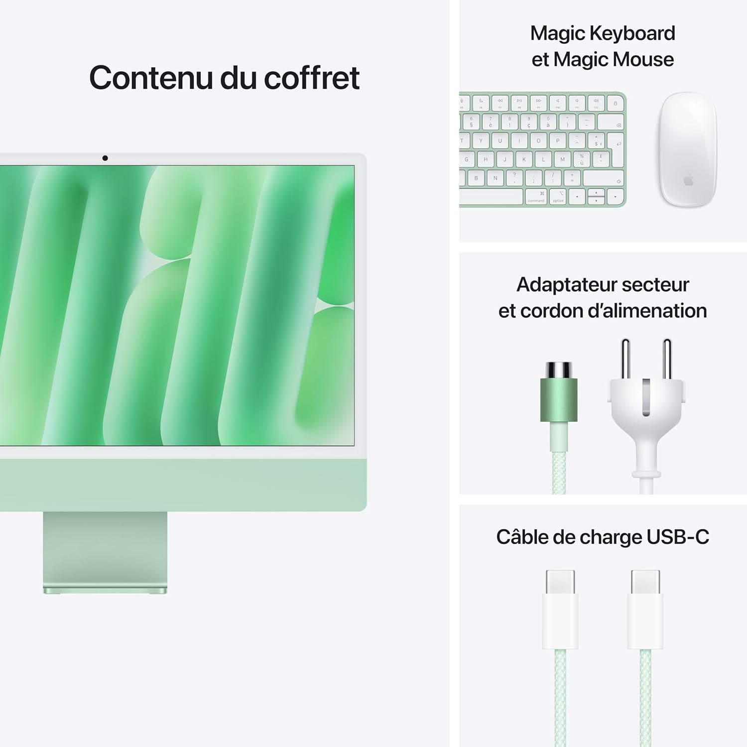Imac Ordinateur De Bureau Tout-En-Un Avec Puce M4, CPU 8 Cœurs Et GPU 8 Cœurs : Conçu Pour  Intelligence, Écran Retina 24'', 16 Go De Mémoire Unifiée, 256 Go De Stockage SSD ; Vert