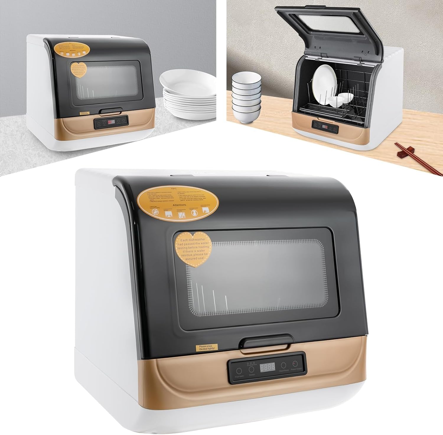 Mini Lave-Vaisselle Table Espace Couverts Sur Mesure Maison Bureau Camping Dortoirs Lavage Fruits Petit Lave-Vaisselle Portable Multifonction Pas D'Installation Nettoyage Complet (Or)
