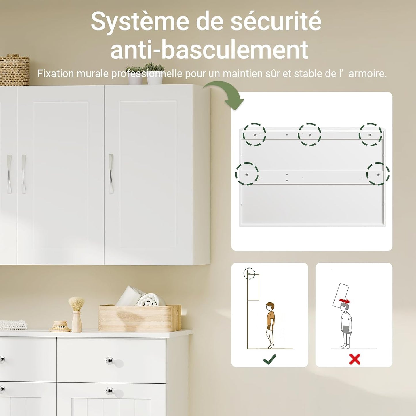 Meuble Haut Cuisine Avec 3 Portes & Étagères Réglables MDF Blanc | Placard Cuisine Mural Armoire Murale Cuisine Pour Épices, Meuble Suspendu Cuisine, Charge 36Kg, 90X30X60Cm, FRG231-L-W