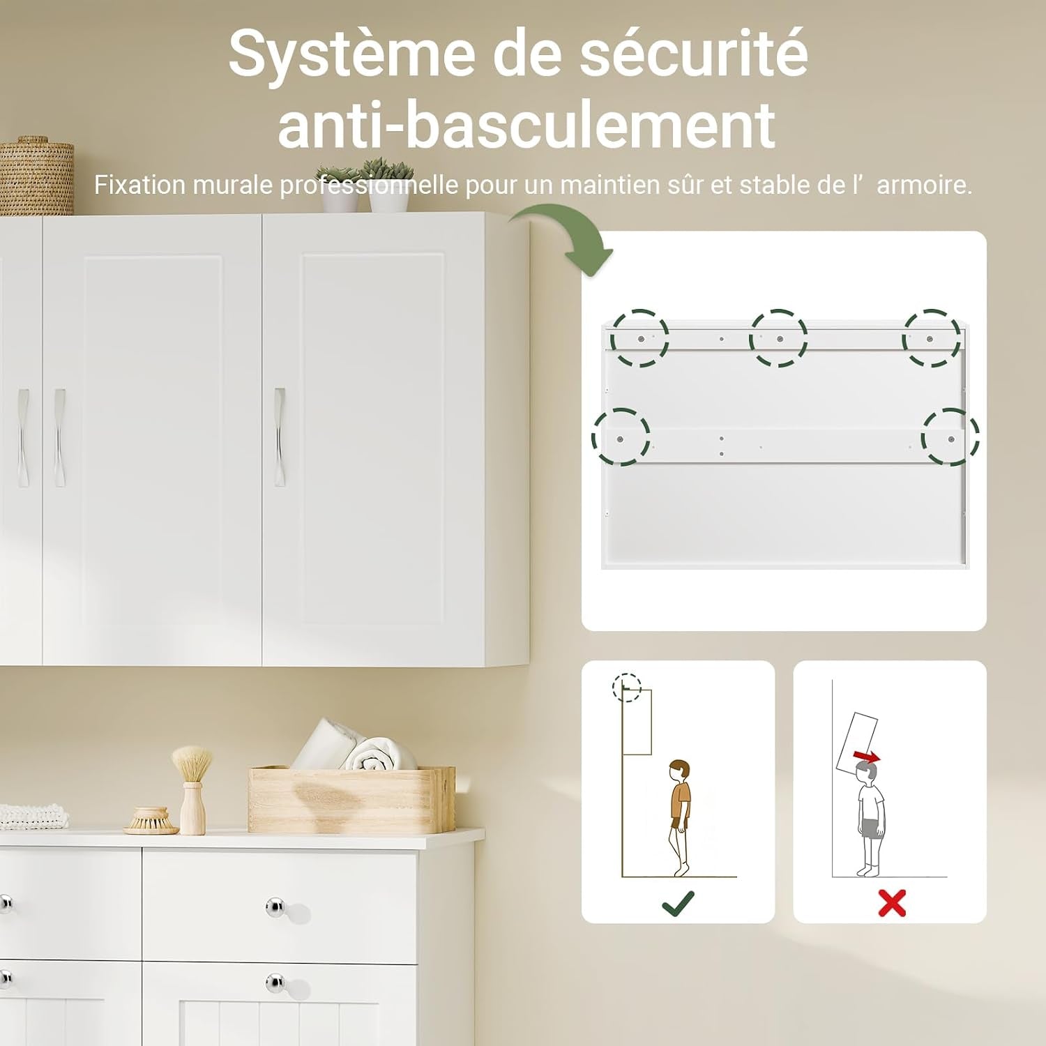 Meuble Haut Cuisine Avec 3 Portes & Étagères Réglables MDF Blanc | Placard Cuisine Mural Armoire Murale Cuisine Pour Épices, Meuble Suspendu Cuisine, Charge 36Kg, 90X30X60Cm, FRG231-L-W