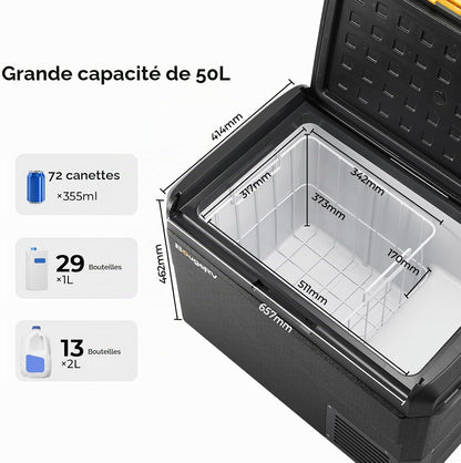 CRS 50L Glacière À Compresseur Étanchéité IPX4 Congélateur Réfrigérateur À Compression 12/24V 220V Pour Voiture Camping Voyage Bateau Contrôle APP -20℃~20°C