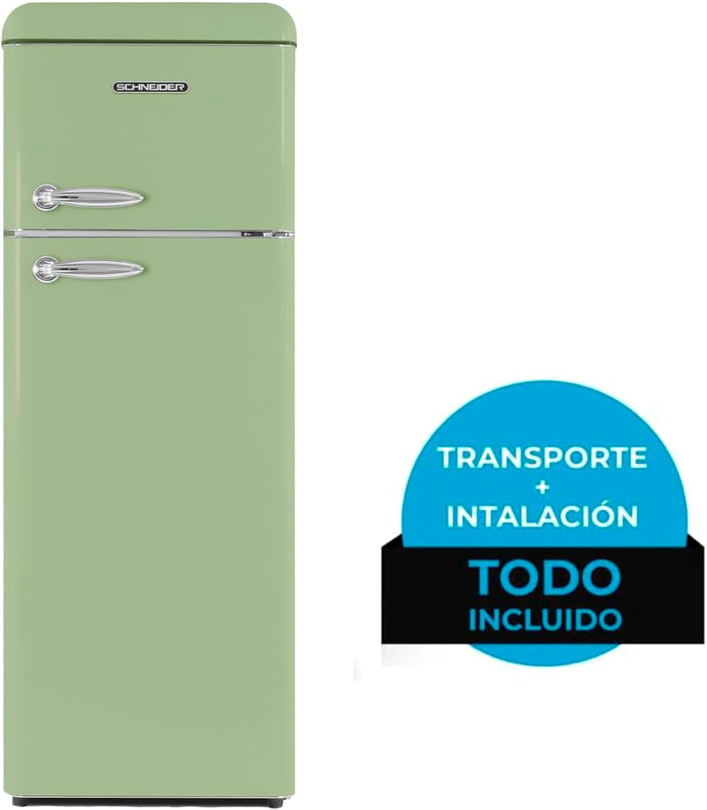 SCDD208VVA, Réfrigérateur 2 Portes, 211L (172+39), Froid Statique, Dégivrage Automatique, 3 Clayettes Verre, Thermostat Réglables, Pieds Réglables,Vert Amande