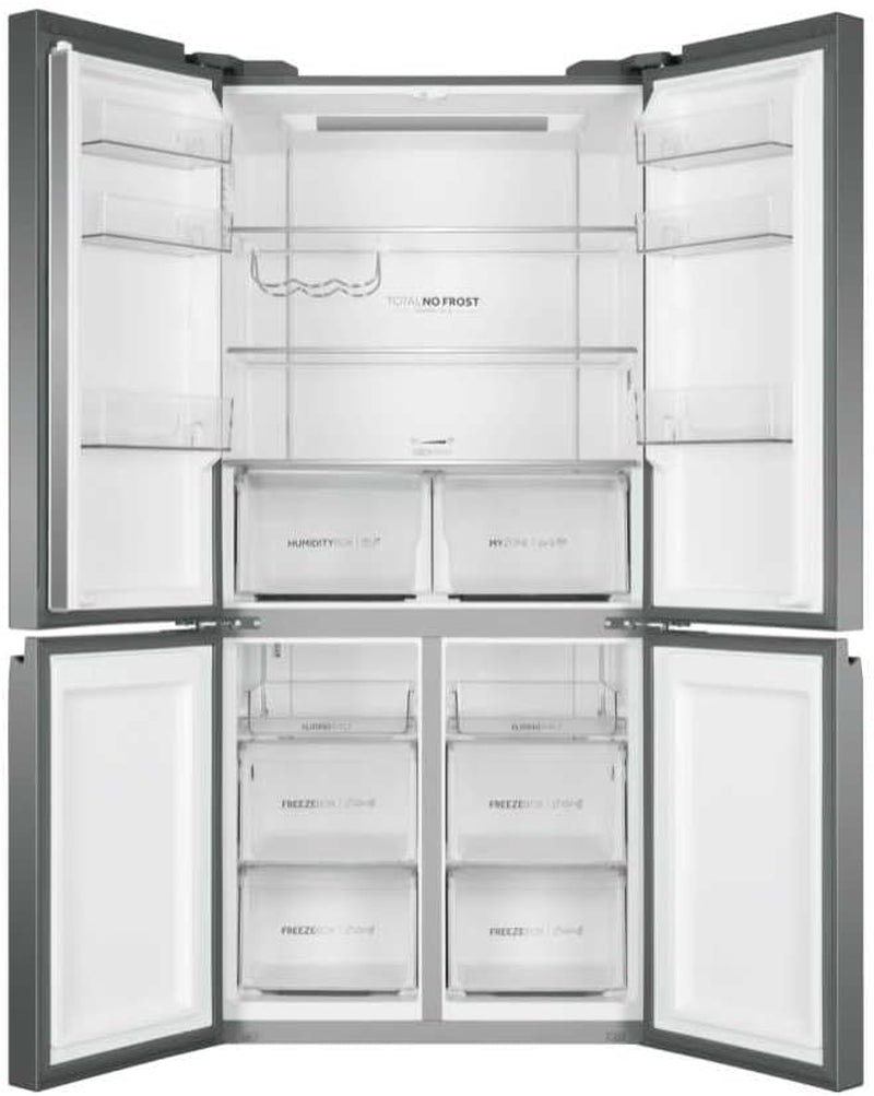 HTF-540DGG7 Réfrigérateur Combiné - Pose Libre, 528L, 4 Portes, Humidity Zone, Total No Frost Air Surround, My Zone Plus, Gris, Classe F