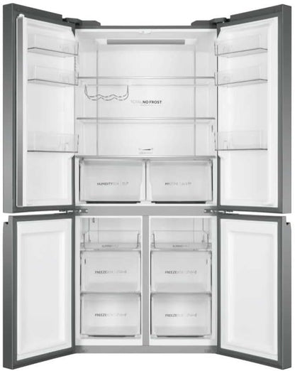 HTF-540DGG7 Réfrigérateur Combiné - Pose Libre, 528L, 4 Portes, Humidity Zone, Total No Frost Air Surround, My Zone Plus, Gris, Classe F