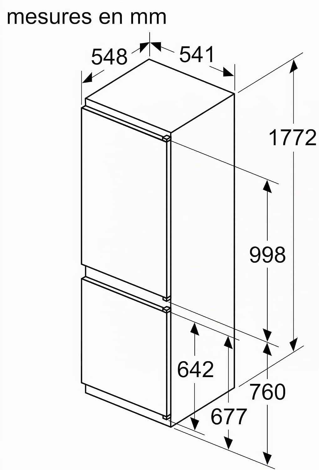 Bosch KIV86VSE0 Série 4 - Réfrigérateur Combiné, Encastrable, Éclairage LED | 177.2 X 54.1 Cm, 183 L, Vitafresh, Cool Airflow, Alarme Porte Ouverte, 30-35 Db