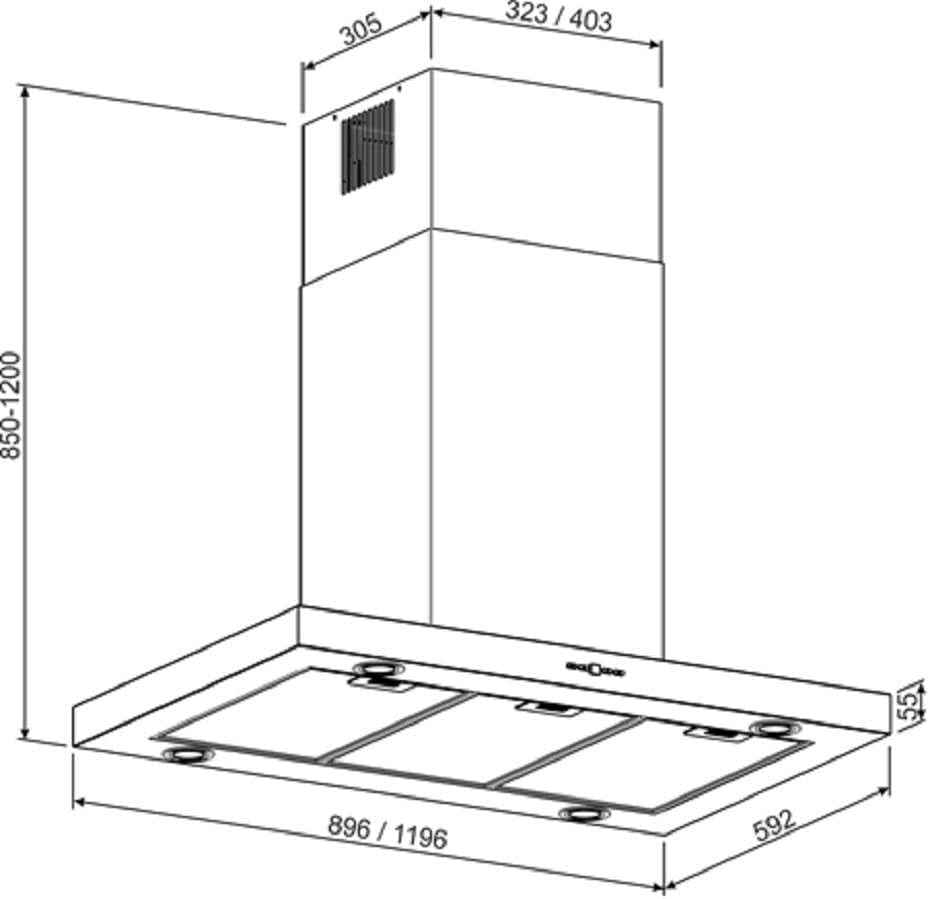 Hotte Îlot GCH I 431 120 IS PRIME Îlot - En Acier Inoxydable - 120 Cm - Avec Télécommande - Hotte Aspirante / Recirculation - Suspension Libre - Forte Puissance D'Aspiration : 1000 M³/H