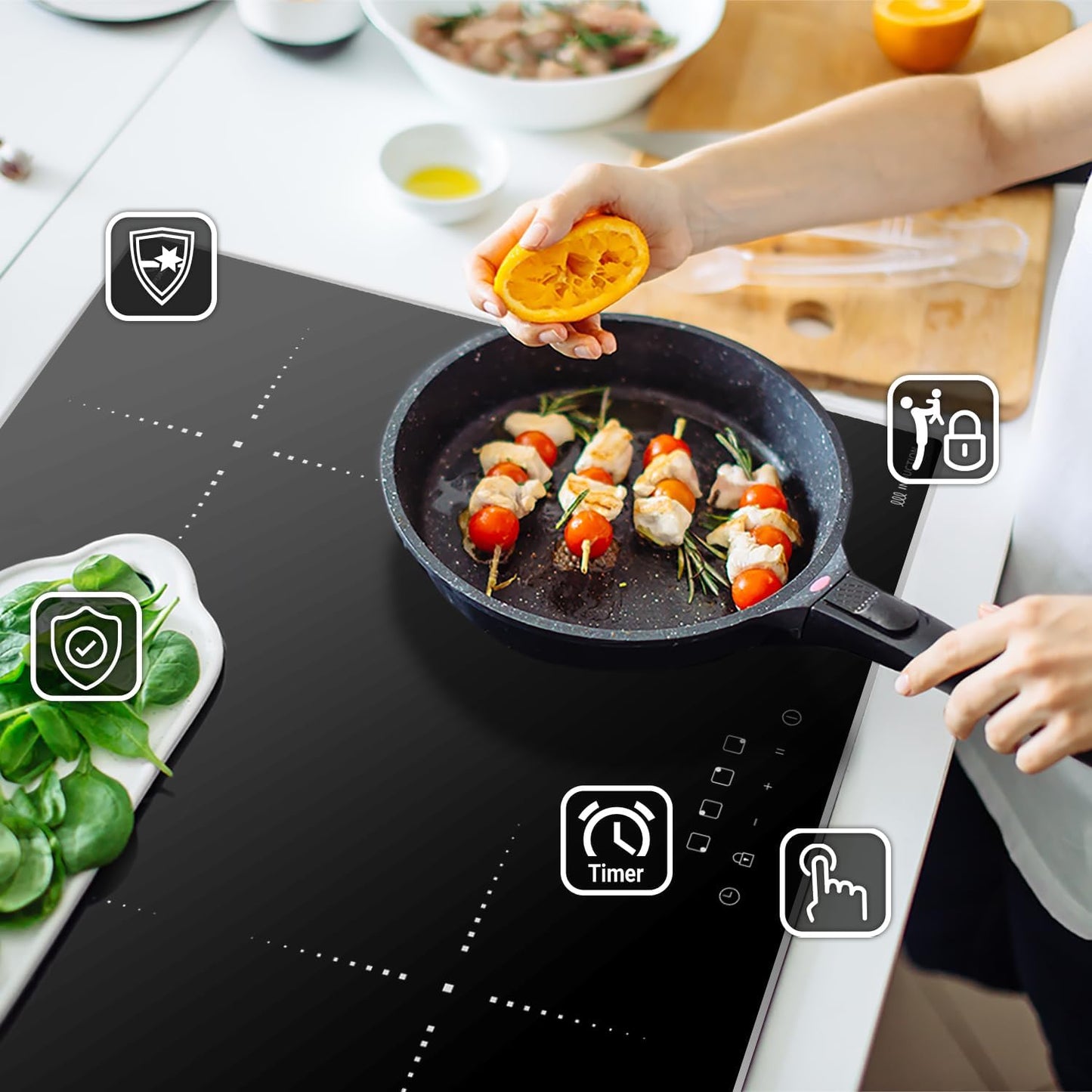Cuisinière: Four Encastré 60Cm BO8805SS + 59Cm Plaque À Induction IH85900ED | Grill | Air Chaud | Minuterie Automatique | Vitrage D'Isolation Thermique 2 Voies | Verrouillage Enfant | Interrupteur |