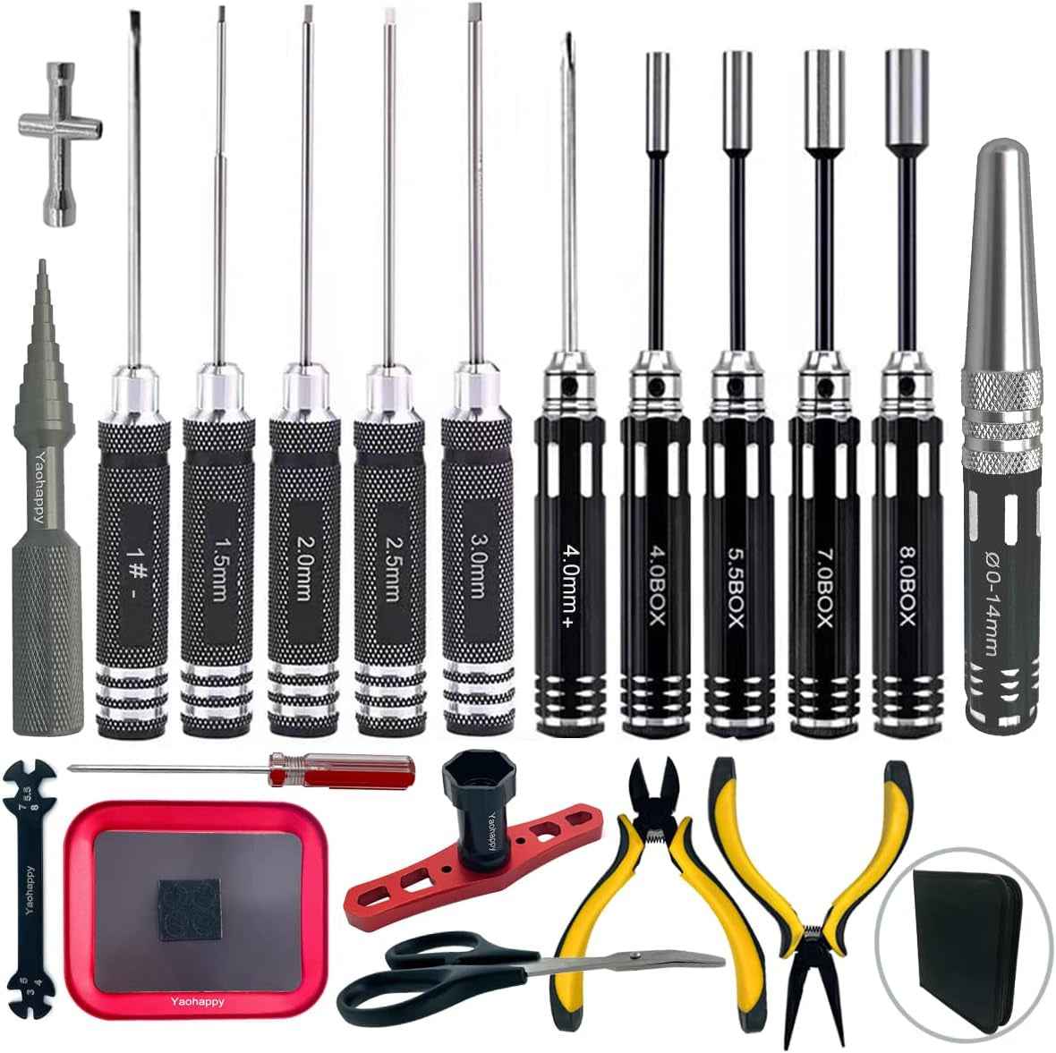 Kit D'Outils 20 En 1 Télécommandés, Plat/Phillips/Hexagonaux, Clé De Roue, Clé À Douille D'Écrou, Outils De Réparation Pour Voitures Télécommandées 1/18 1/16 1/8 1/10 RC
