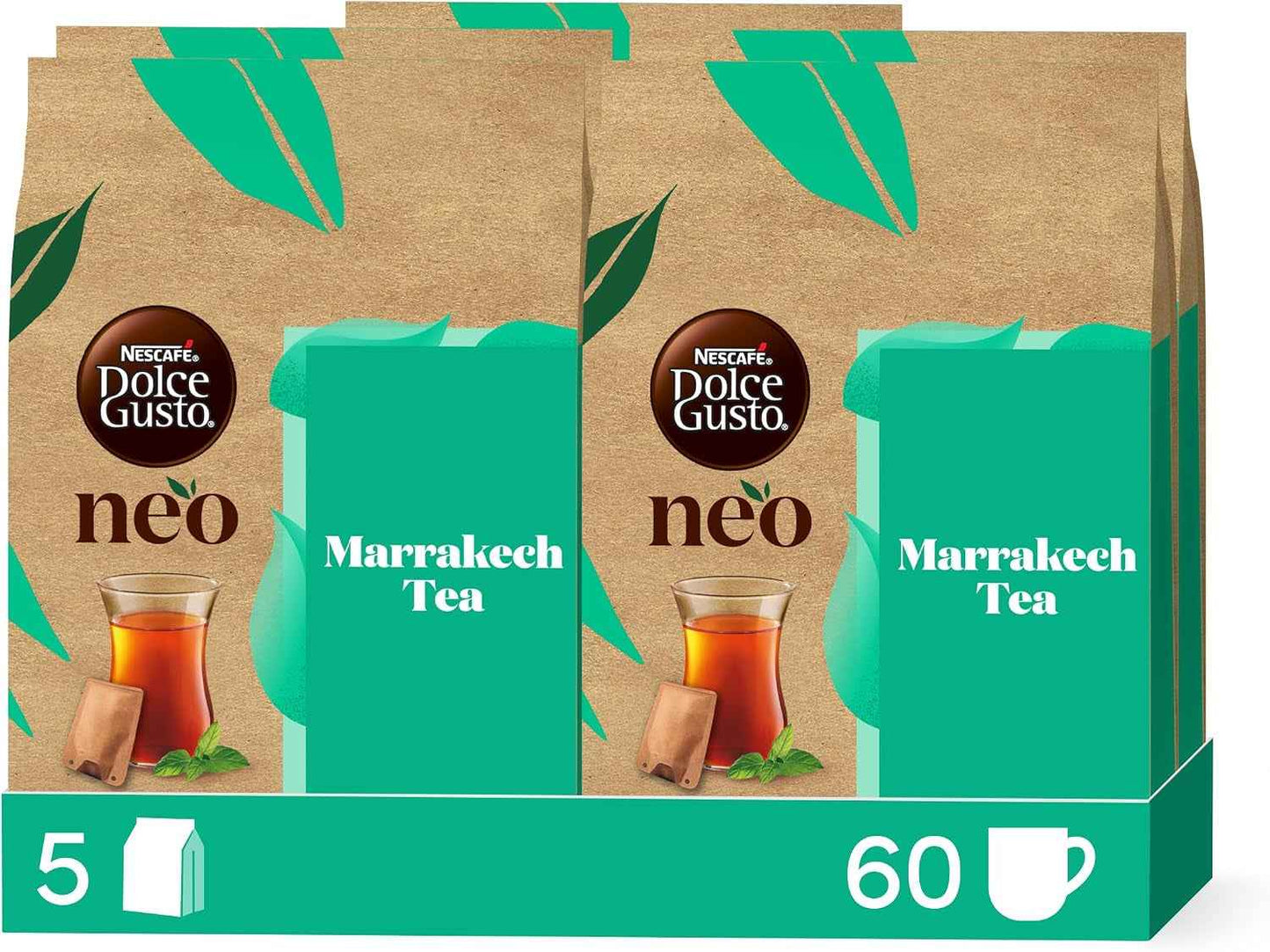Marrakech Tea , 60 Sachets De Thé , 5 X 12 | Sachets De Thé Pour Infusion Rapide , Compatibles Uniquement Avec Les Machines NDG NEO , Technologie Infusion Airfoam