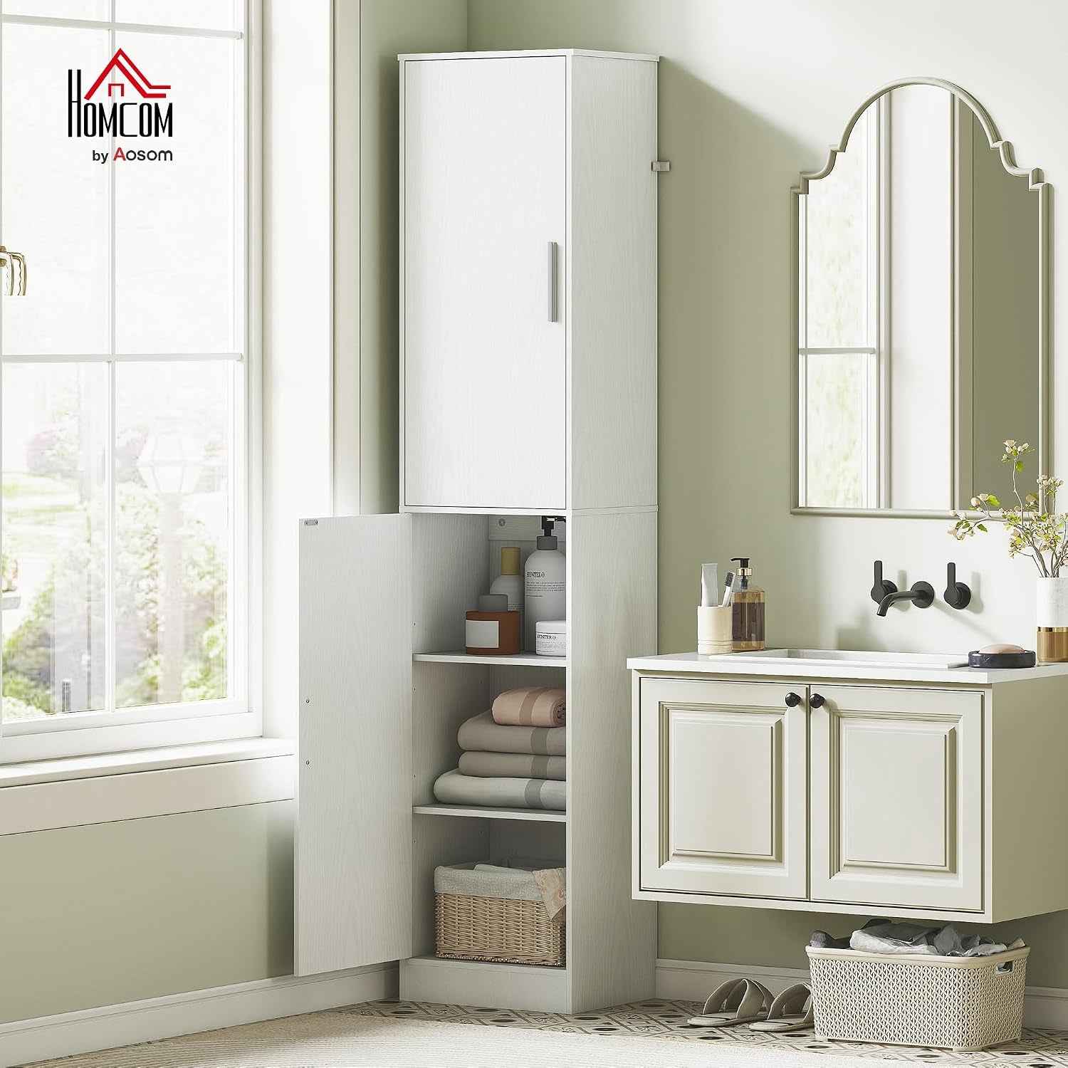 Meuble De Salle De Bain Colonne Étroit 40 X 35 X 180 Cm Blanc | 2 Portes, 4 Étagères Réglables, Meuble De Rangement, Pour Salon, Toilette, Petits Espaces
