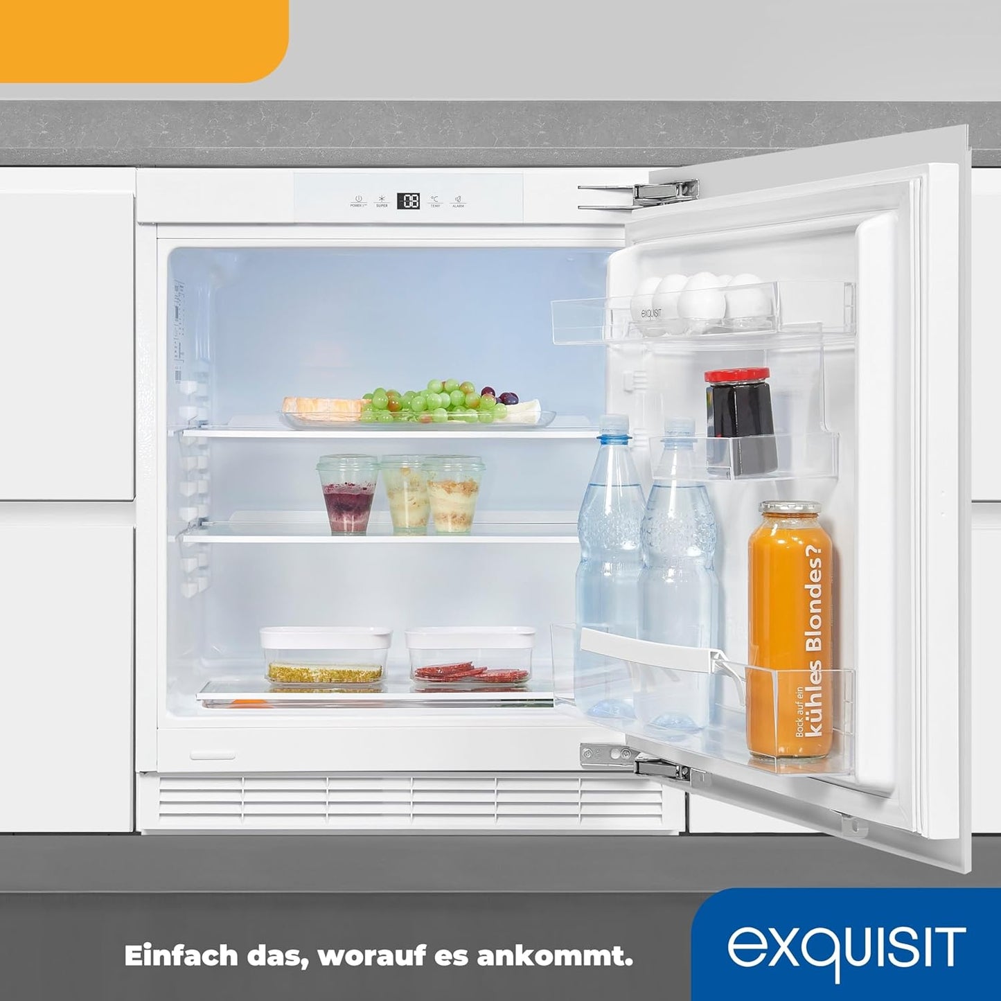 Exquisit UKS140-V-FE-010E Unterbau Kühlschrank, Nischenhöhe 82,5 Cm, 60 Cm Breit, 138L, Festtürmontage, Abtauvorgang Automatisch, Eierablagen, Temperatureinstellung, Weiß