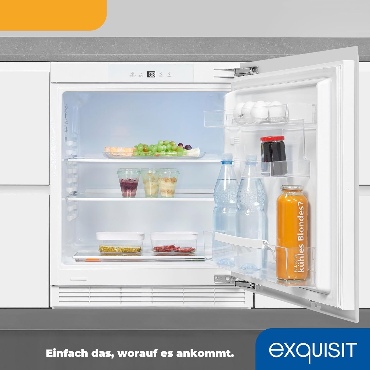 Exquisit UKS140-V-FE-010E Unterbau Kühlschrank, Nischenhöhe 82,5 Cm, 60 Cm Breit, 138L, Festtürmontage, Abtauvorgang Automatisch, Eierablagen, Temperatureinstellung, Weiß