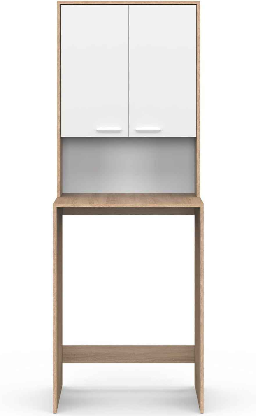- Meuble Dessus De Machine À Laver Wallis Bois Façon Hêtre, Blanc | Avec Placard