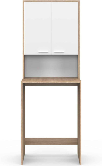 - Meuble Dessus De Machine À Laver Wallis Bois Façon Hêtre, Blanc | Avec Placard