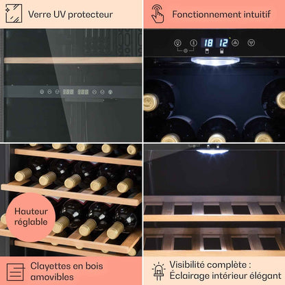 Cave À Vin 19 Bouteilles, Cave De Service Avec Étagères En Bois Amovibles, Porte En Verre, Commande Tactile, Écran LCD, Éclairage Intérieur, Temp De 5 À 18°C, a Vin Veillissement, Noir