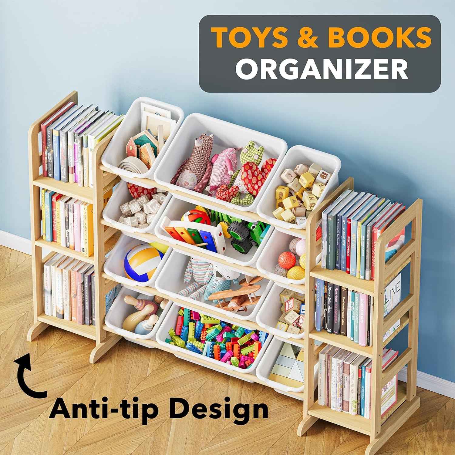 Meuble Rangement Enfant Avec 6 Étagères Et 12 Bacs, Bibliotheque Enfant, Meuble De Rangement Enfant Avec Bacs Pour Chambre Et Salle De Jeux - Blanc