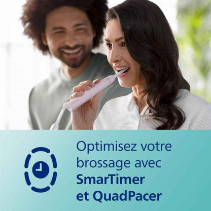 Sonicare 3100, Brosse À Dents Électrique Sonique, Capteur De Pression Et Minuterie, Rose Pastel Et Noir, Pack De 2, Modèle HX3675/15
