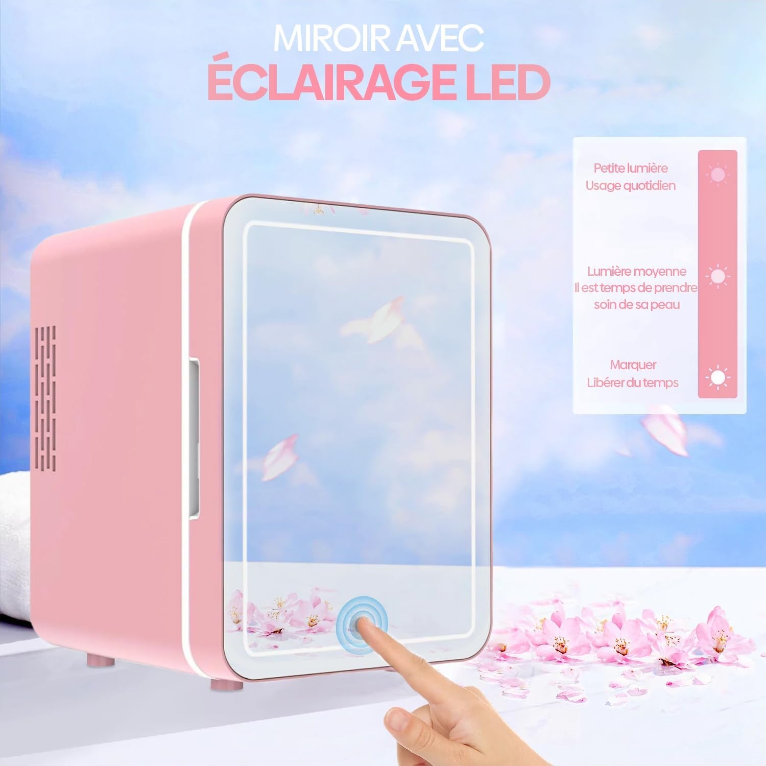 Olvy Réfrigérateur Cosmétique 4 Litres, Mini Frigo, Mini Réfrigérateur Portable Avec Miroir LED, Petit Réfrigérateur Pour Soins De La Peau, Skincare Fridge, Rose