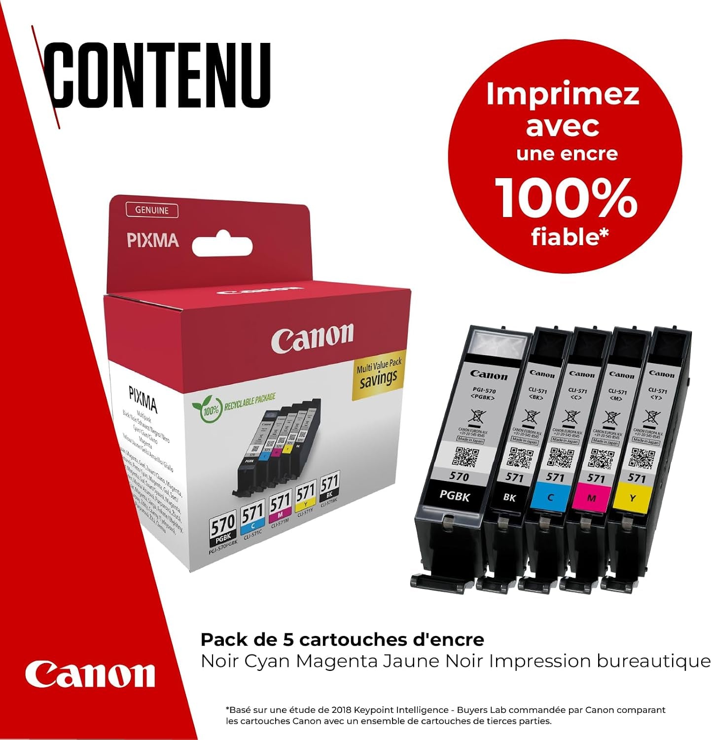 Canon PGI-570 + CLI-571 Multipack Cartouches D'Encre D'Origine | Encre Canon Authentique - Noir Pigmenté plus Noir, Cyan, Magenta Et Jaune - Pour PIXMA MG5750, MG5751, MG5752 Et plus !