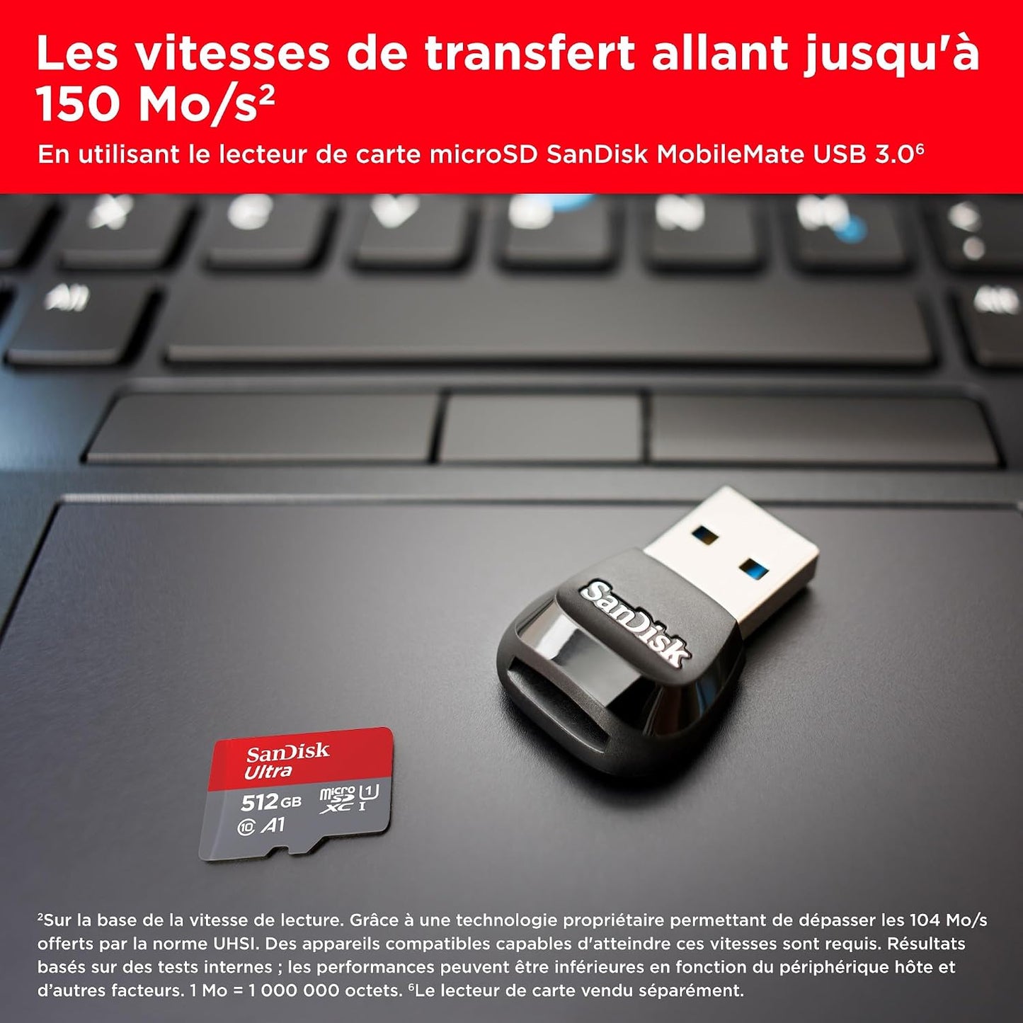 Ultra Microsdxc + Adaptateur SD 512 Go (Pour Android Smartphone Et Tablette, Video Full HDD, Jusqu'À 150 Mo/S, UHS-I, La Performance A1, V10,Class 10, U1) | Adaptateur Inclus, Jusqu'À 150 Mo/S, UHS-I, U1, Classe 10, A1, Vidéo Full HD
