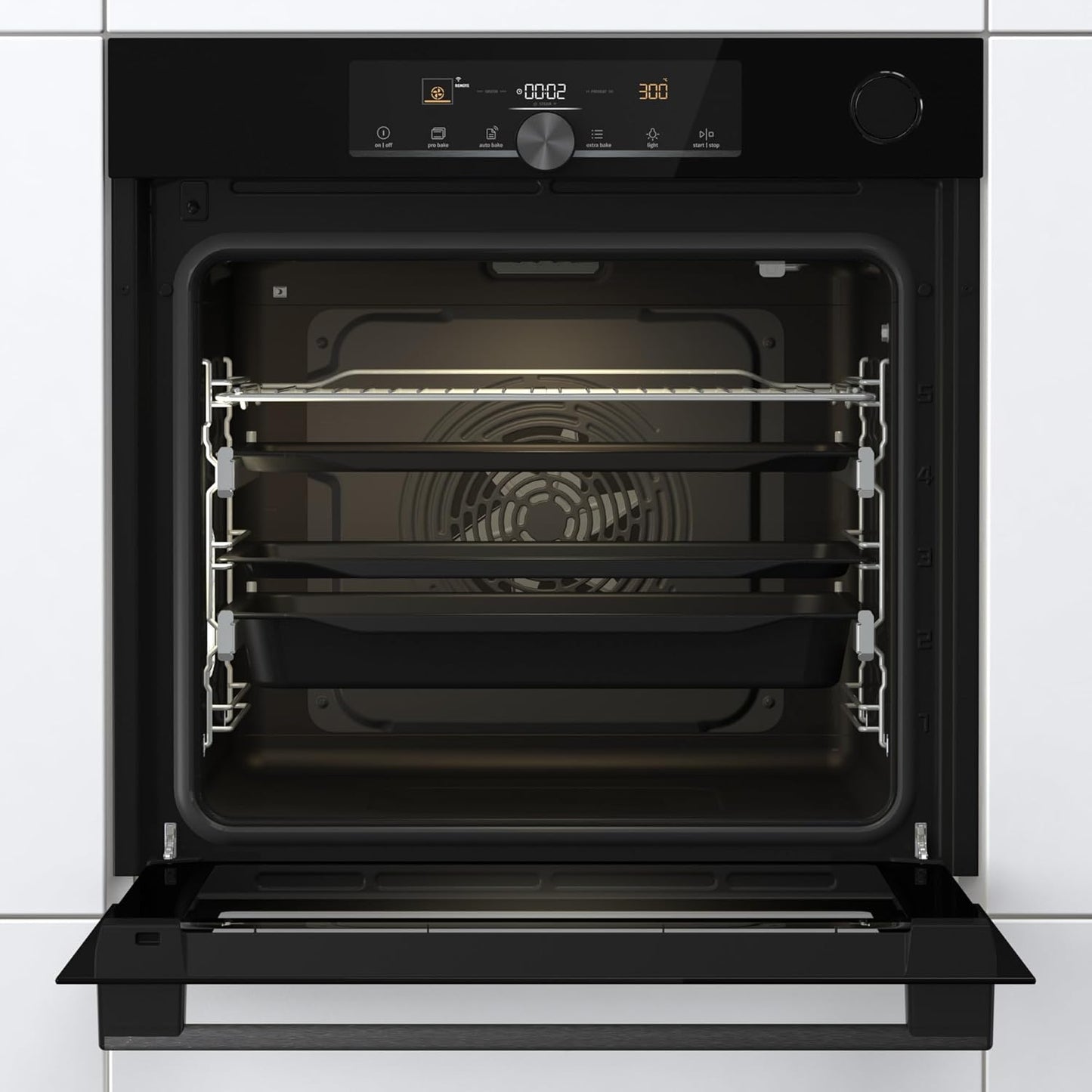 Optibake Advanced BSA 6747 A04BGWI Four Encastré/Wifi Connected / 77L / Air Chaud/Cataclean/Autobake/Touche/Extracteurs Télescopiques/Steamassist/Pizzamode 300°C/Noir