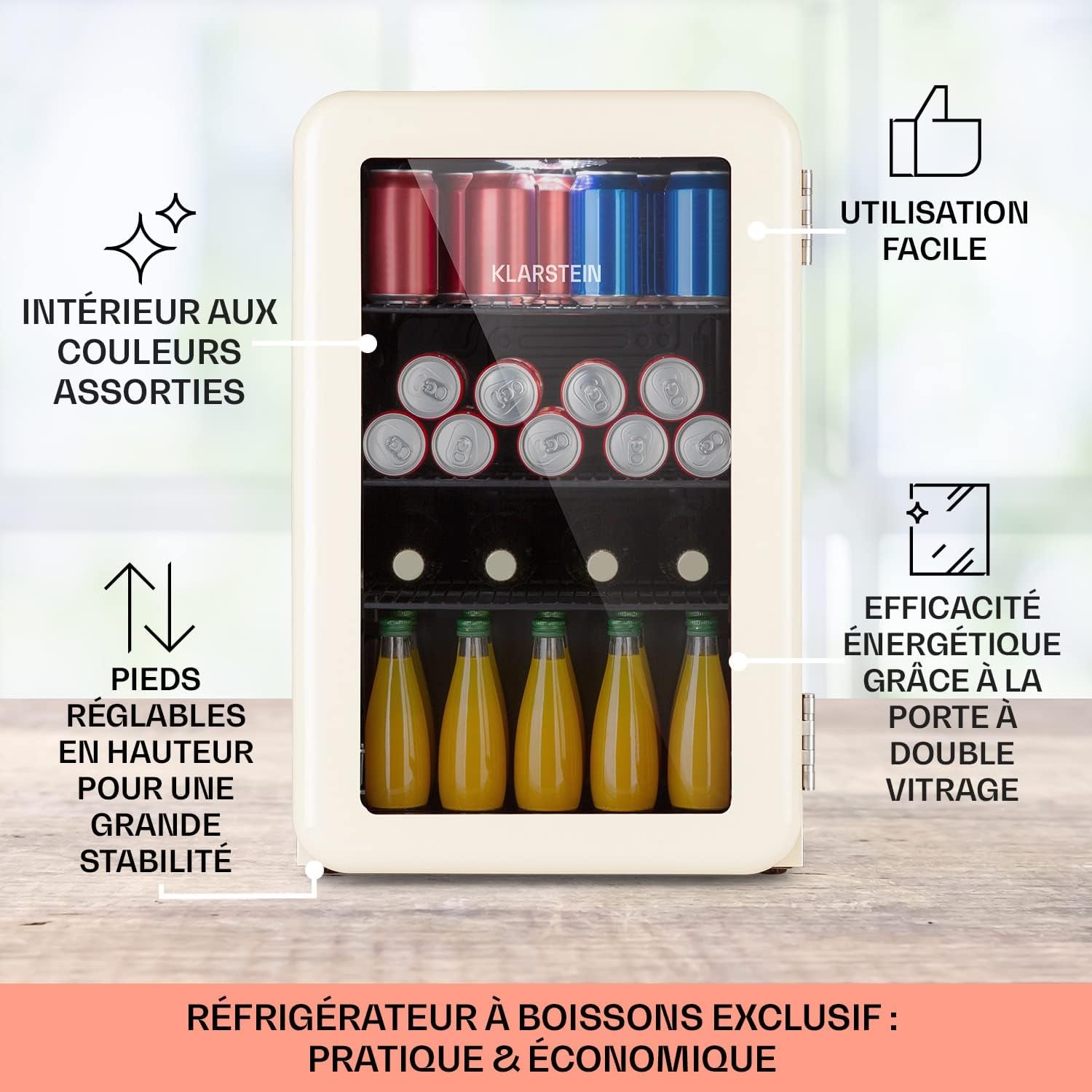 Mini Frigo De Chambre De 70L Pour Boissons Et Bieres, Petit Frigo Silencieux, Mini Bar Intérieur/Ext, Petit Refrigérateur Camping, Stockage De Vins Et Boisssons, Étagères Amovibles, 0-10°C