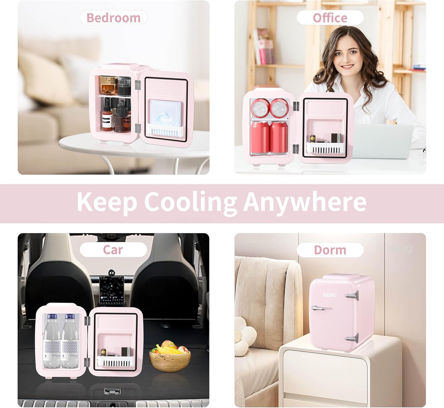 Mini Frigo De Chambre, 4 Litres Frigo Cosmetique, Petit Frigo Thermoélectrique CA/CC Pour Boissons, Nourriture, Beauté, Bureau, Dortoir, Voiture, Rose