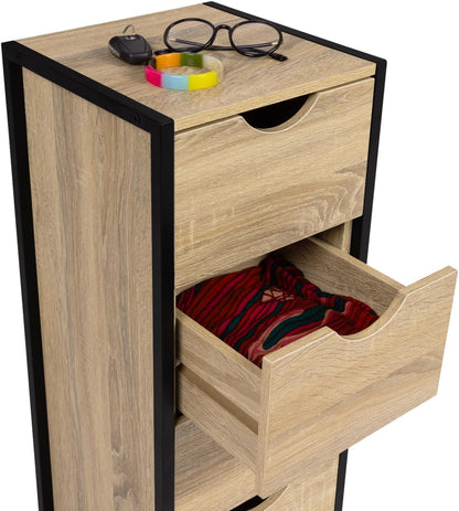 - Meuble D'Appoint 4 Tiroirs Detroit Design Industriel Bois, Noir | Longeur 30 X Largeur 30 X Hauteur 80 Cm, Chiffonnier Pour Entrée Salle De Bain