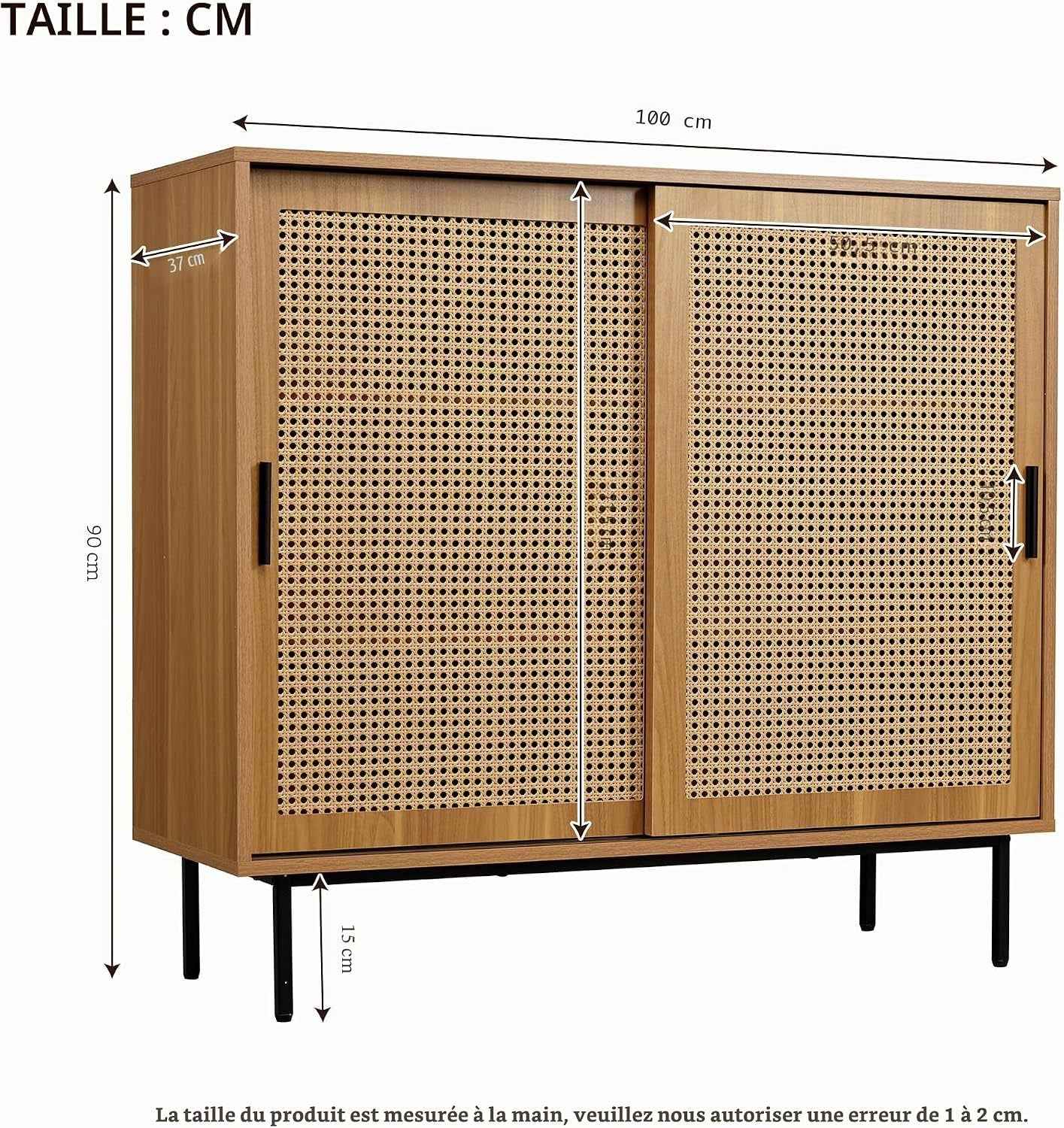 Sideboard Küchenschrank, Commode Avec 2 Portes Coulissantes, Ablage Réglable, Style Rustique, 100X90X37Cm