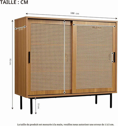 Sideboard Küchenschrank, Commode Avec 2 Portes Coulissantes, Ablage Réglable, Style Rustique, 100X90X37Cm