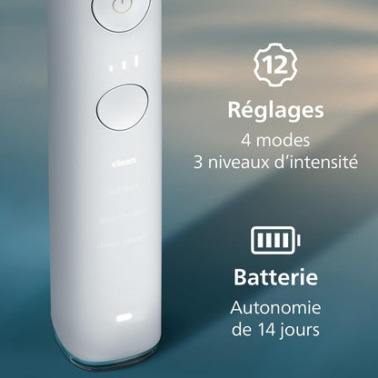 Diamondclean 9000 - Brosse À Dents Électrique, 4 Modes De Brossage, 3 Niveaux D'Intensité, Capteur De Pression, Connecté À L’Application, Étui De Voyage USB, Blanc, Modèle HX9911/27