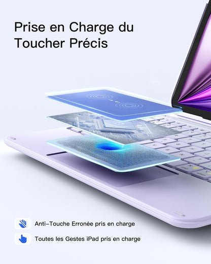 Coque Clavier Ipad A16/10E Gén, Ultra-Légère 450G | Pour Ipad Air 11" M4/M3/M2, Air 5/4, Pro 11", Magnétique Détachable 1S, Pavé Tactile, Support Vert/Horiz, Acetouch, Violet