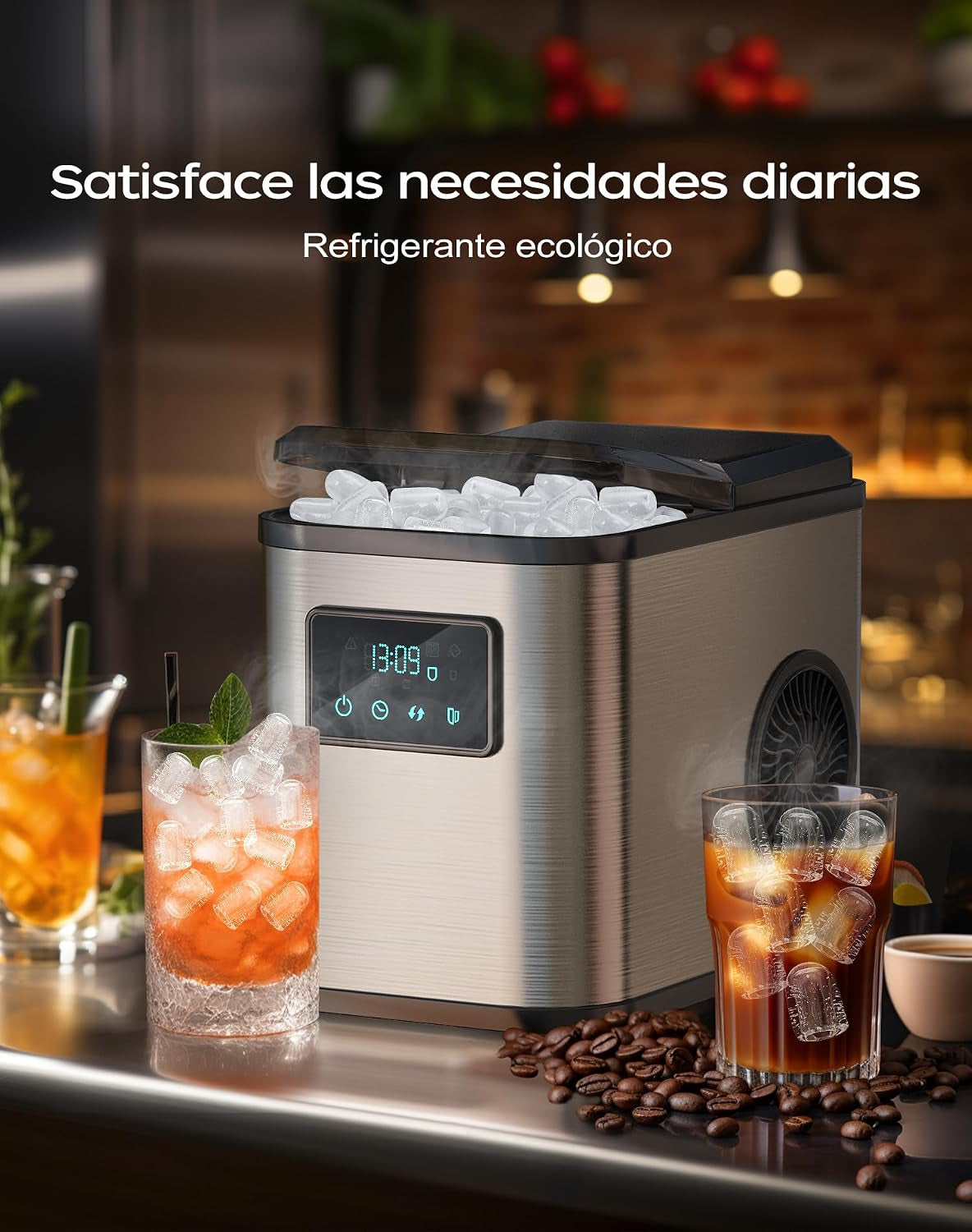 Machine a Glacons 15Kg En 24H, 2 Litres, Avec Écran LED | 9 Glaçons En 6-8 Minutes, 2 Tailles De Glace, Autonettoyante,Silencieux 45 Db,Poignée De Transport,Pour La Maison/Camping/Bar