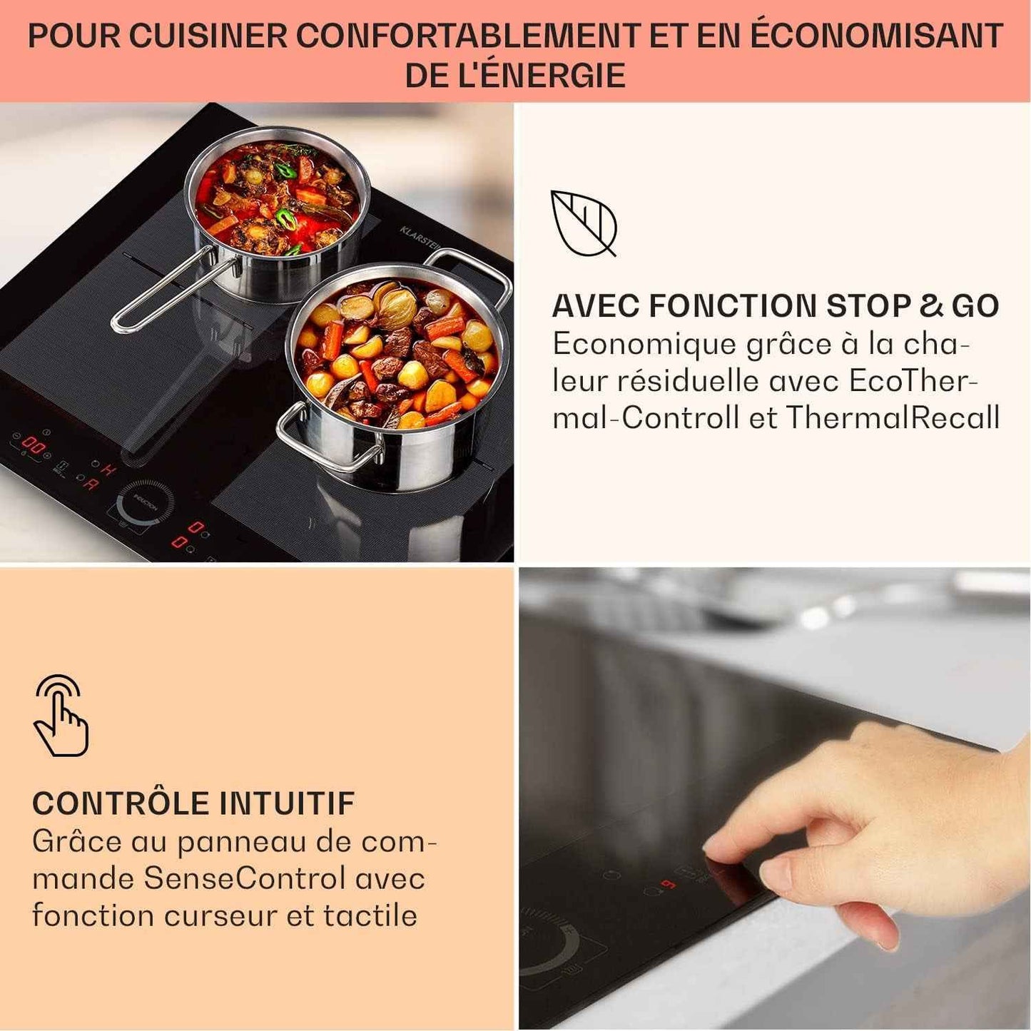 Klarstein Plaque Induction 7000W, Plaque De Cuisson Electrique À Induction, Encastrées 4 Feux, Tables De Cuisson Encastrable, Contrôle Tactile, Rechaud Electrique Pour La Cuisine