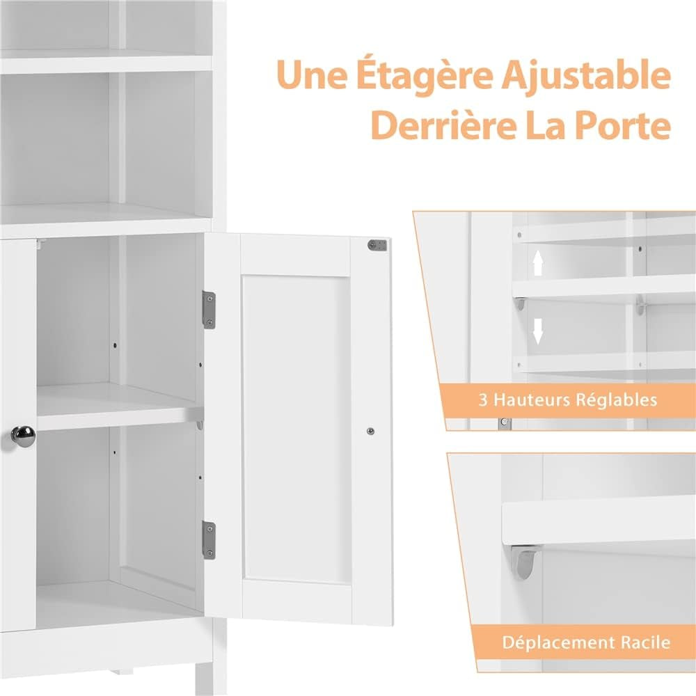 Meuble De Salle De Bain, Meuble De Rangement, 2 Étagères, Armoire Planche Réglable En Hauteur, Salon, Cuisine, Couloir, Profond 50 X 30 X 92,5 Cm Blanc