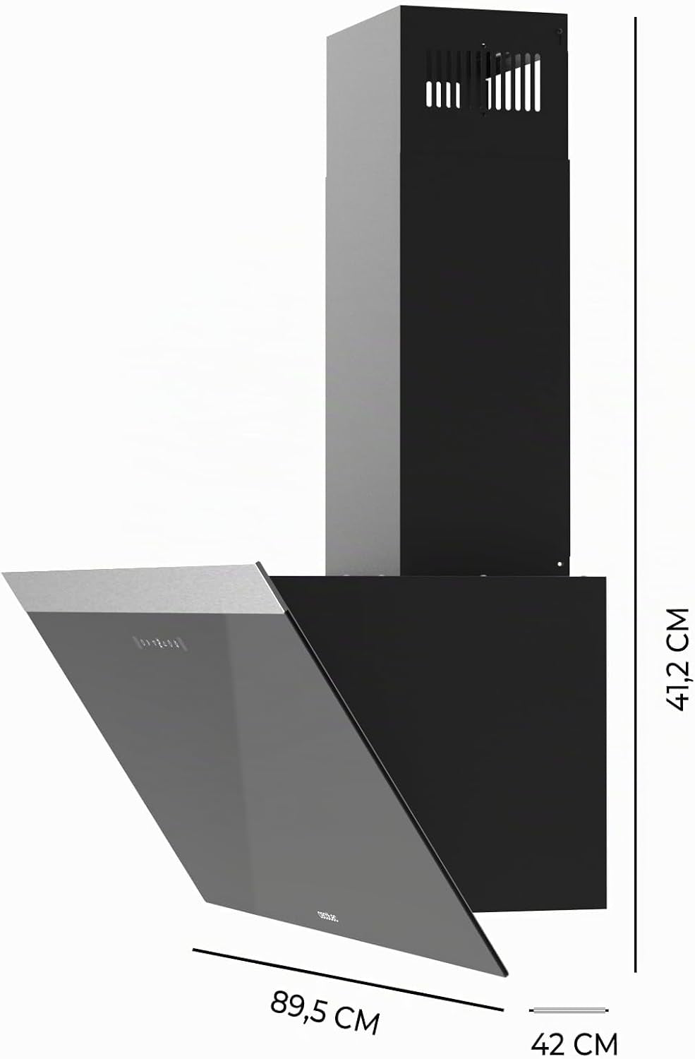 Hotte Aspirante 90Cm Bolero Flux DT 906500 Glass Black A. 165W Sur 3 Niveaux, Finition En Verre Noir, Aspiration 650M3/H, Touch Control, Booster, Light, Carbon Filter