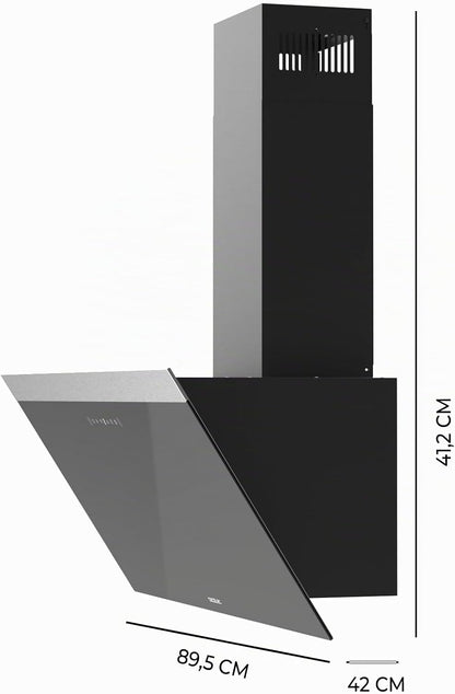Hotte Aspirante 90Cm Bolero Flux DT 906500 Glass Black A. 165W Sur 3 Niveaux, Finition En Verre Noir, Aspiration 650M3/H, Touch Control, Booster, Light, Carbon Filter