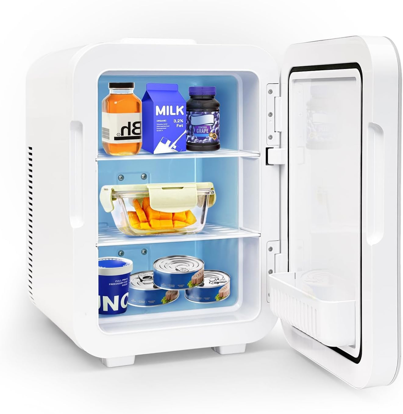 Mini Frigo10L, 220V/12V, Refroidisseur Et Réchauffeur, Portable Mini Réfrigérateur Avec Affichage LCD De La Température, Pour Voiture Voyage Cosmétiques Boisson Nourriture, Blanc