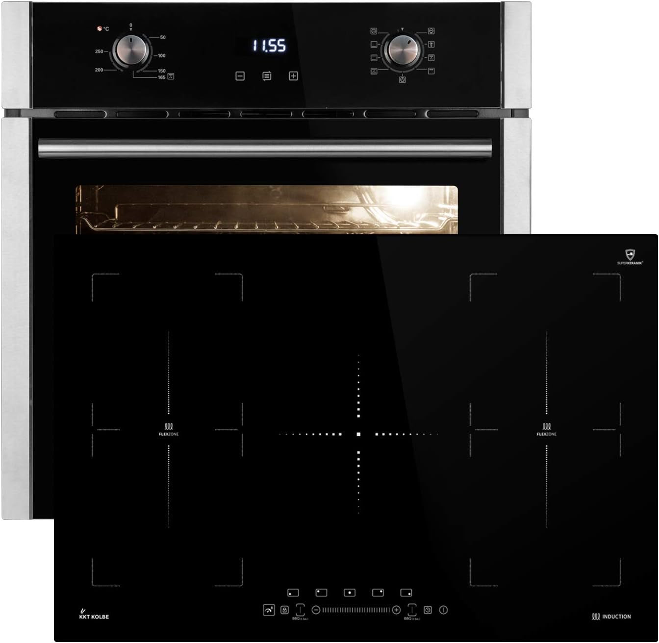 Cuisinière: 60Cm Four Encastrable EB8010ED + 77Cm Plaque Induction IND7705FZ / Gril/Circulation De L'Air/Air Chaud/Tiroirs Télescopiques/Timer Automatique / SET80103FZ